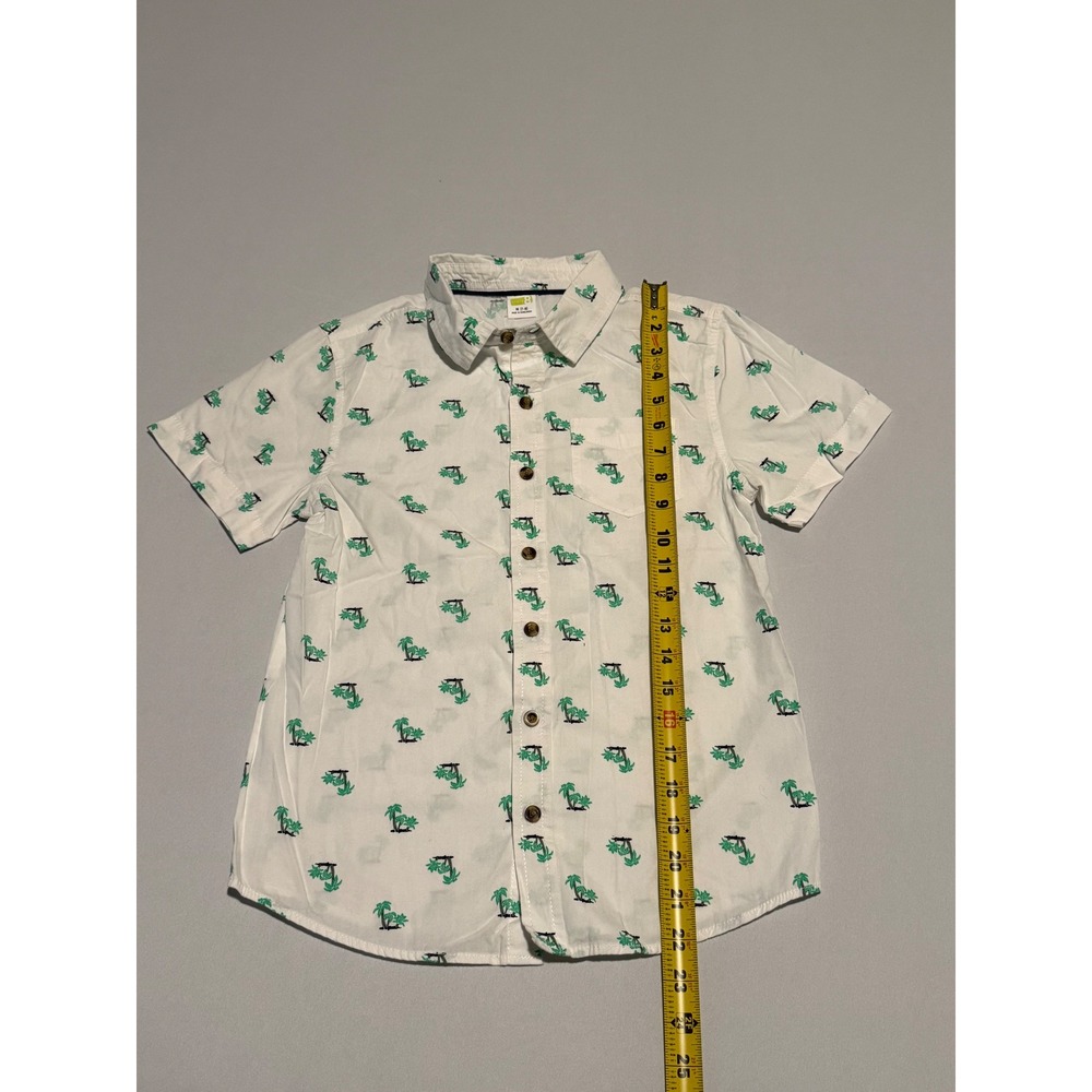 Crazy 8 Boys White Palm Tree Print Short Sleeve Button Down Shirt Size M 7-8 - Picture 3 of 6
